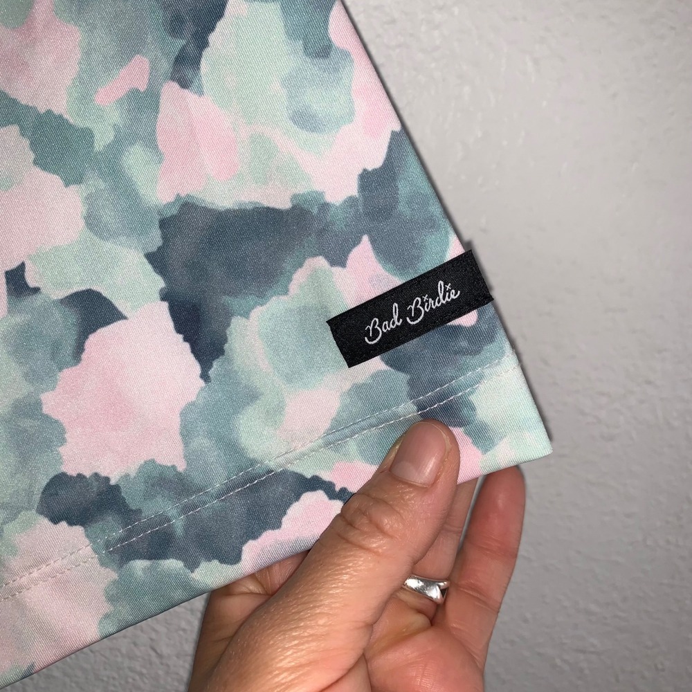 Bad Birdie‎ Mens Golf Polo Shirt Pink Mint Blue Watercolor Camo Size Large NWT - Picture 3 of 5